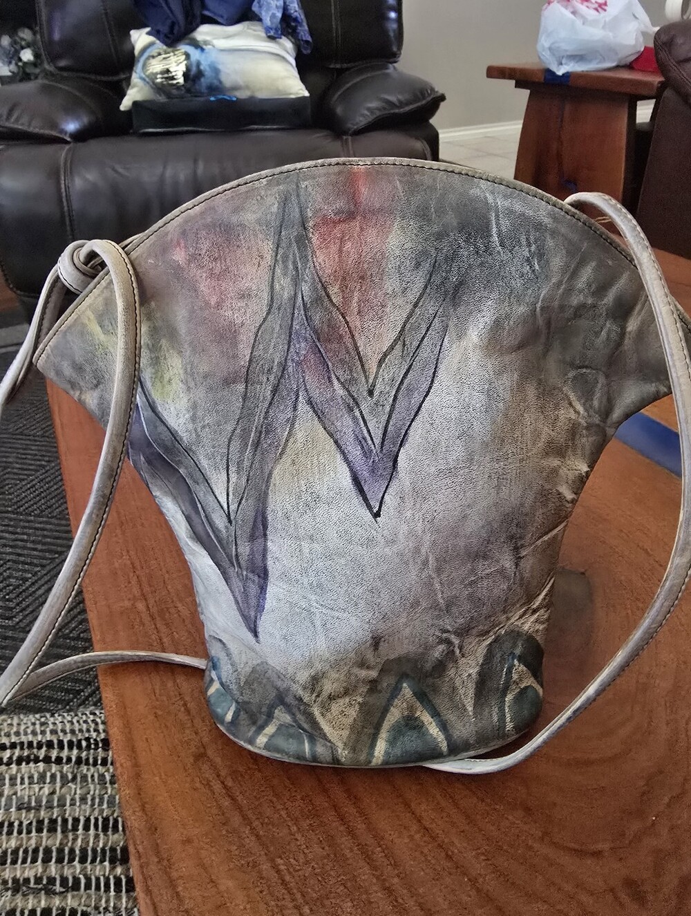 Boho Jane Yoo Hand-Painted Multi-Color Leather Crossbody Bag Signed By Designer